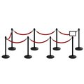 Montour Line Stanchion Post and Rope Kit Black, 8CrownTop 7RedRope 8.5x11H Sign C-Kit-7-BK-CN-1-Tapped-1-8511-H-7-ER-RD-PS